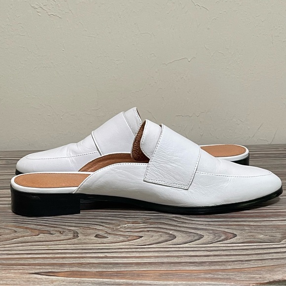 Halogen White Leather Mules Flats Slide On Low Block Heel Casual Preppy Size 9 - Picture 12 of 16